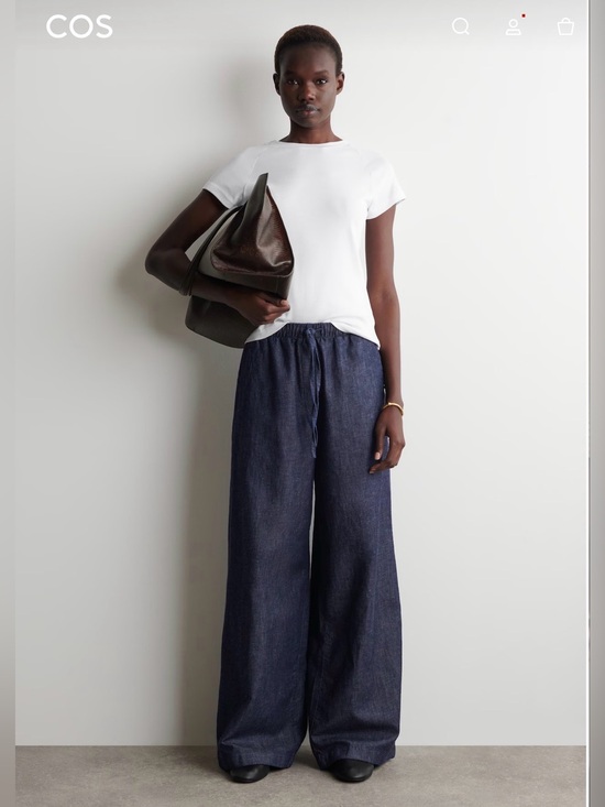 COS Pants - COS DENIM WIDE LEG DRAWSTRING PANTS 6 indigo LINEN BLEND MINIMALIST Casual